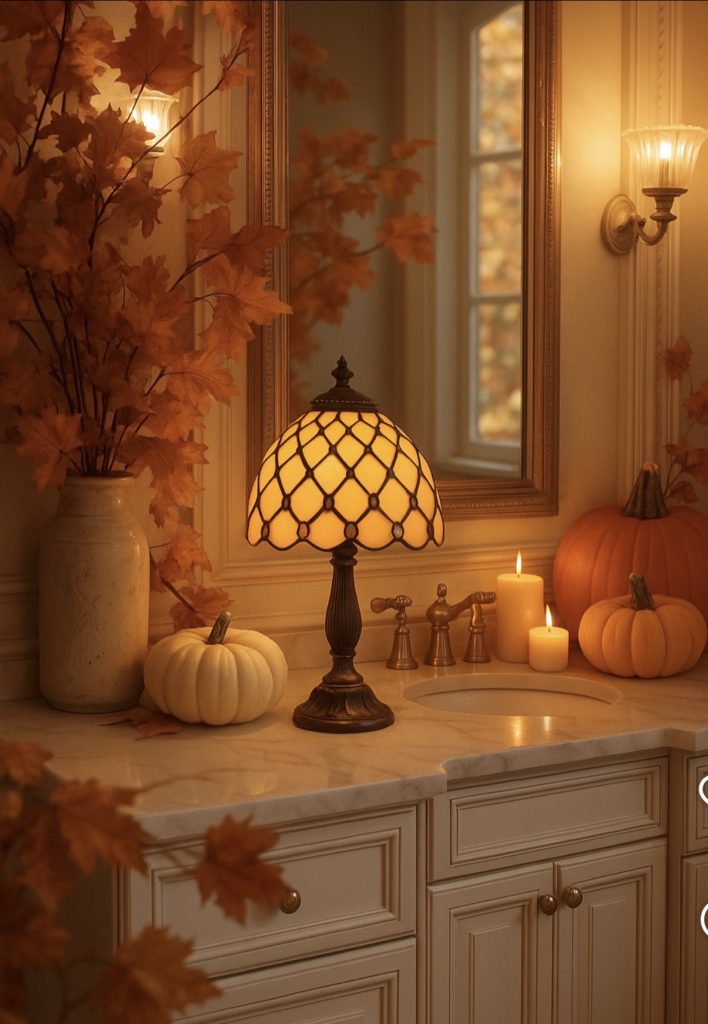 Pumpkin in a bathroom decorated for Fall