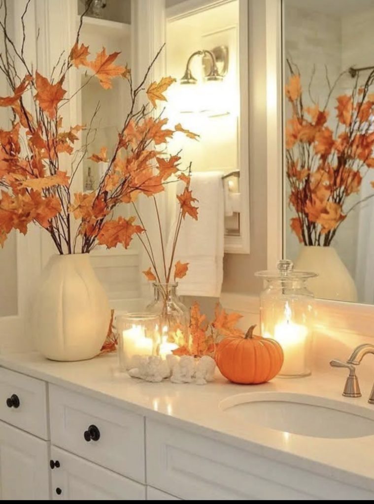 Layered lighting in Fall bathroom