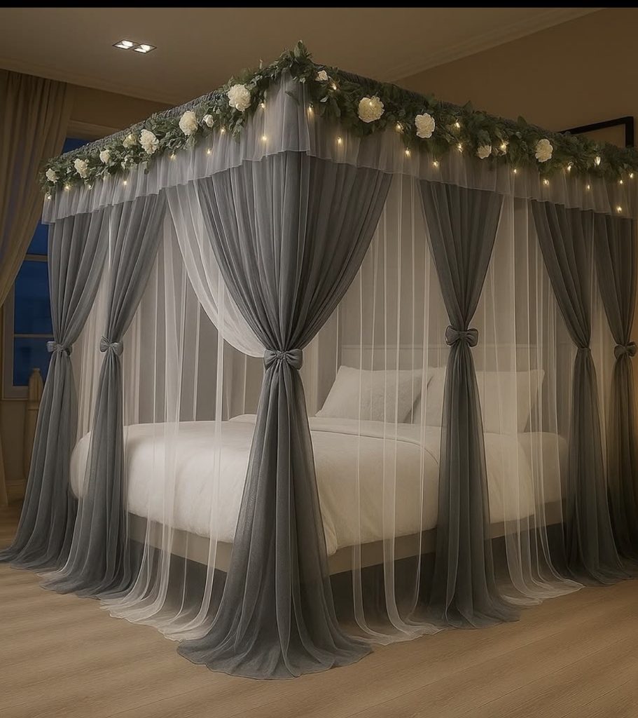 Sheer white curtain canopy bedroom