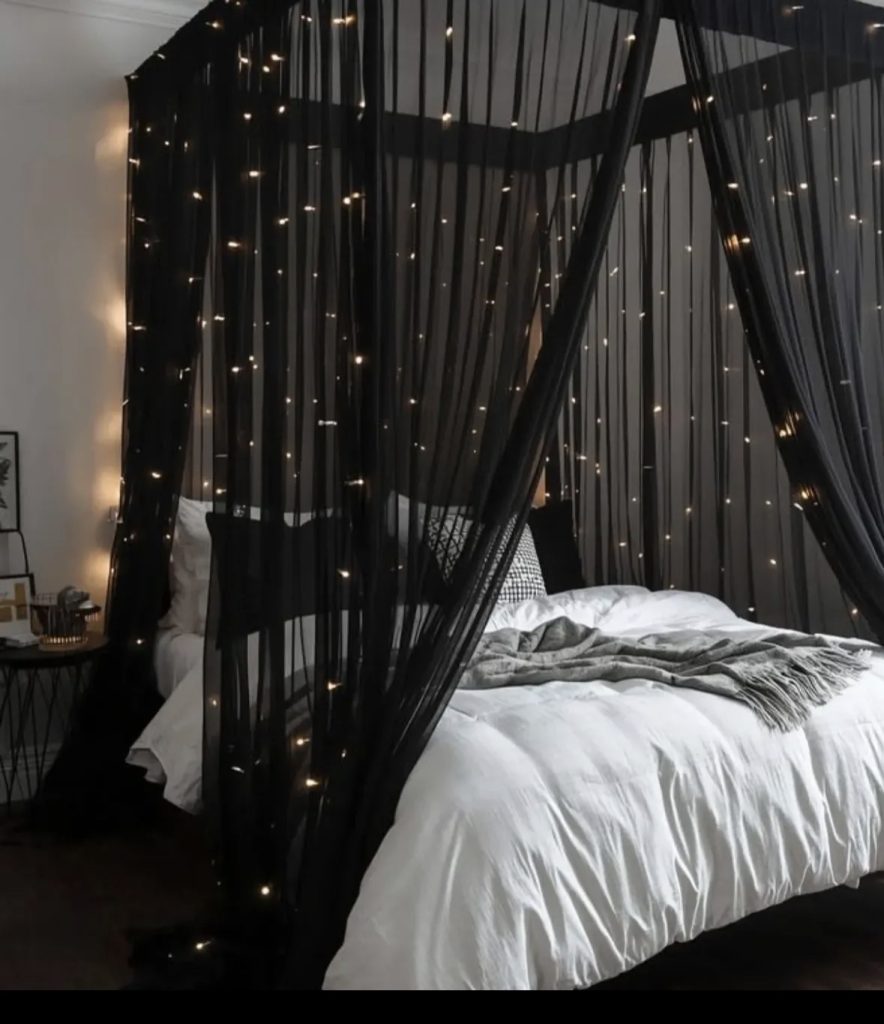 Moody dark canopy bedroom