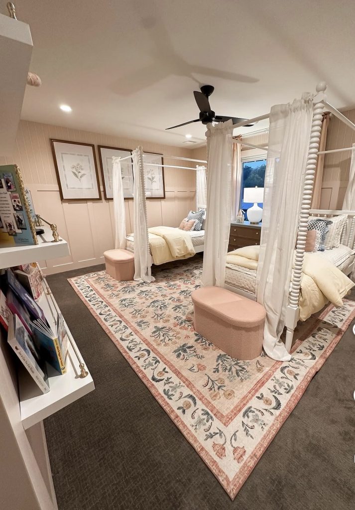 Matching White Canopy Beds Side by Side