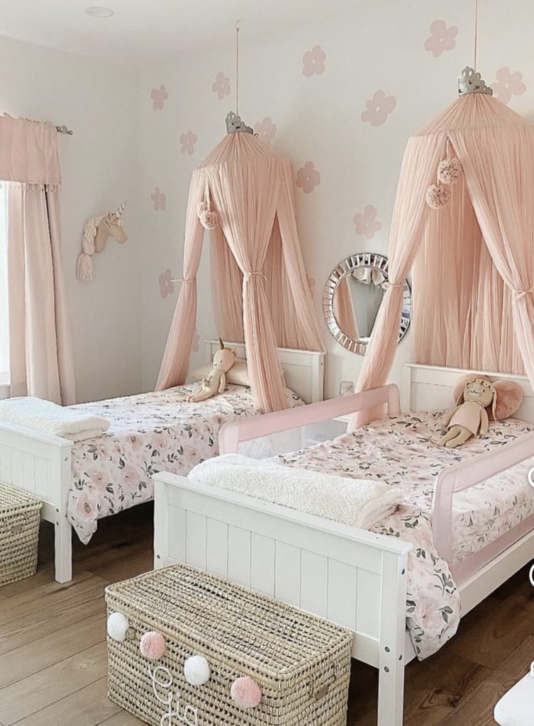 Sheer Curtain Canopies Over Twin Beds