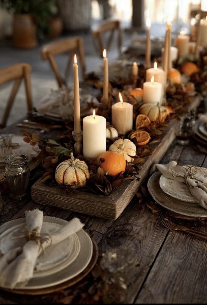Layered Wood Slices with Candles