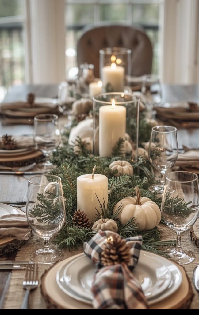 White Pumpkin and Greenery Runner