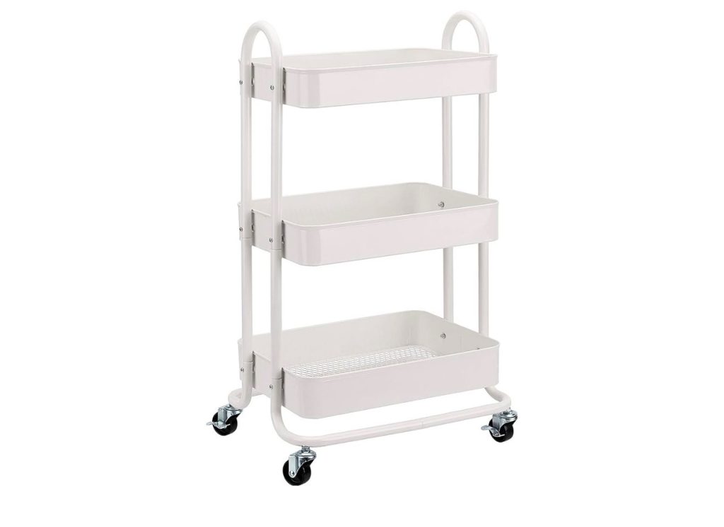 Rolling Storage Cart With Toilet Paper Holder Attachment