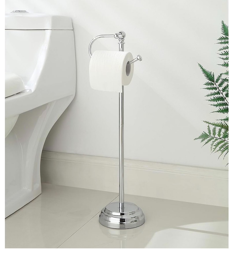 Freestanding Toilet Paper Stand With Storage Shelf