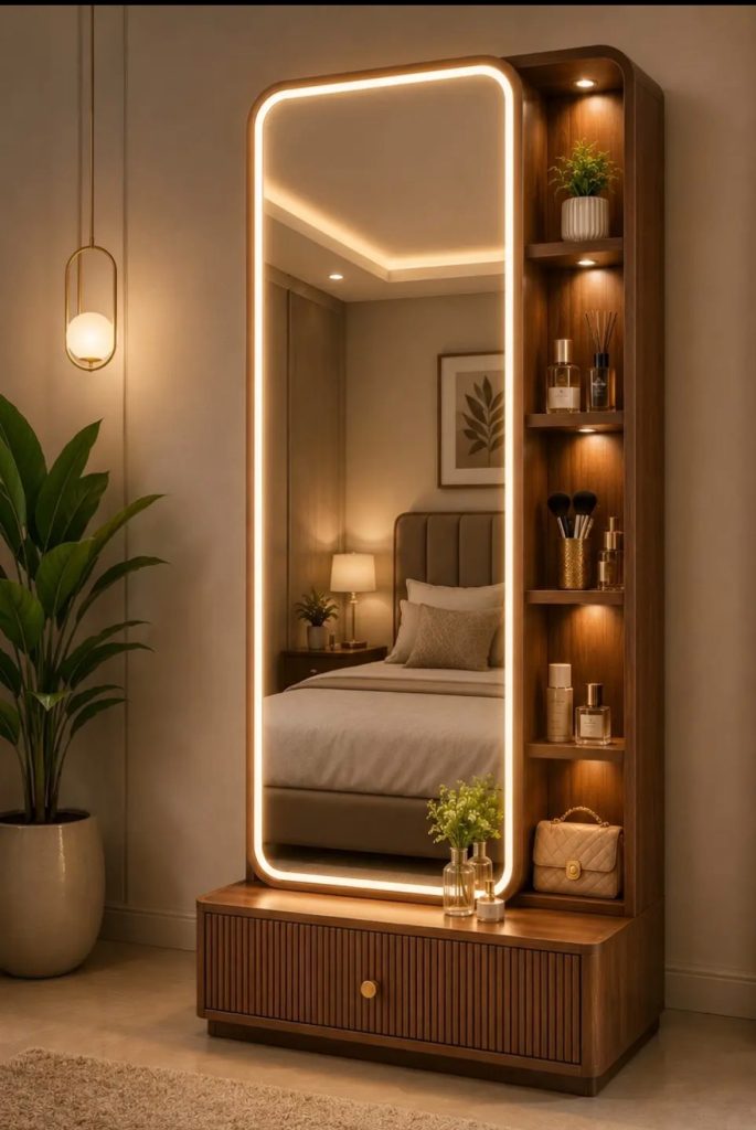  Ladder-Style Wood Vanity With Hanging Mirror