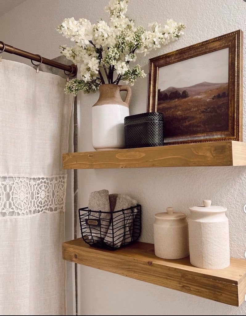 Funky Small Bathroom With Open Shelving