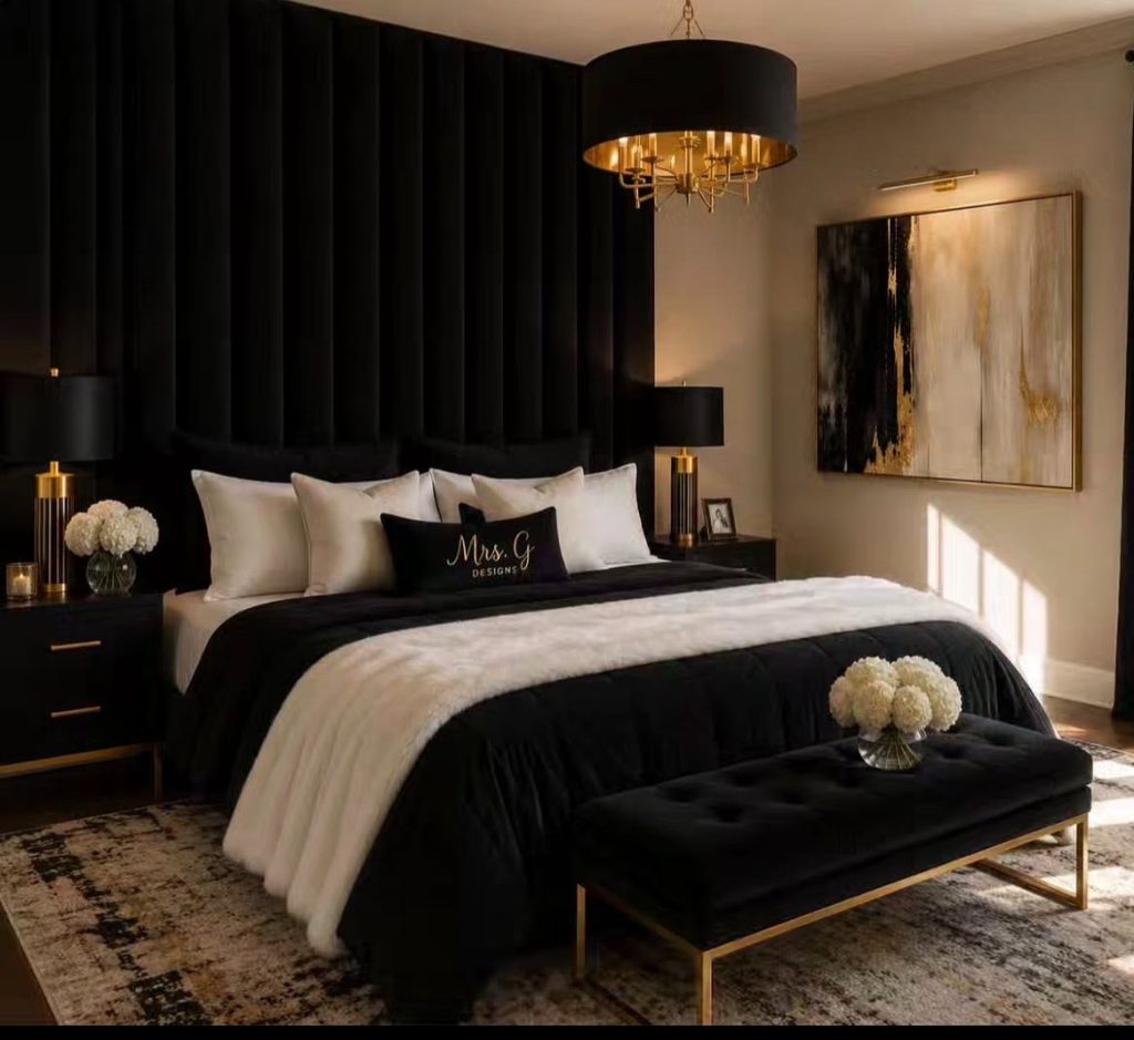 Velvet in romantic moody bedroom