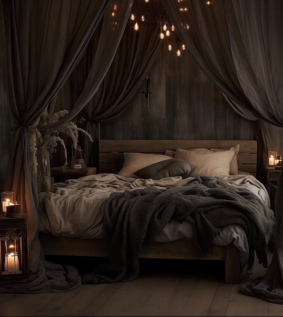 Canopy bed with sheer curtains