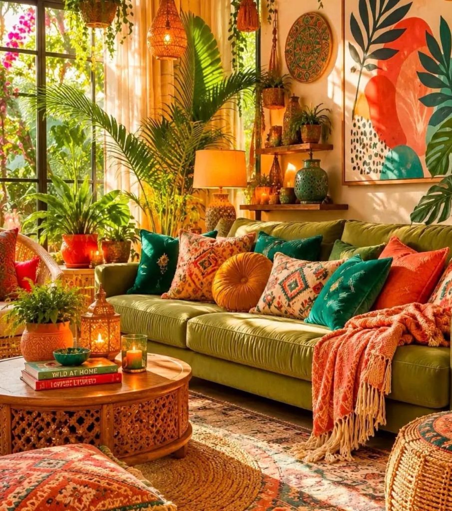 Plant corner in a funky living room