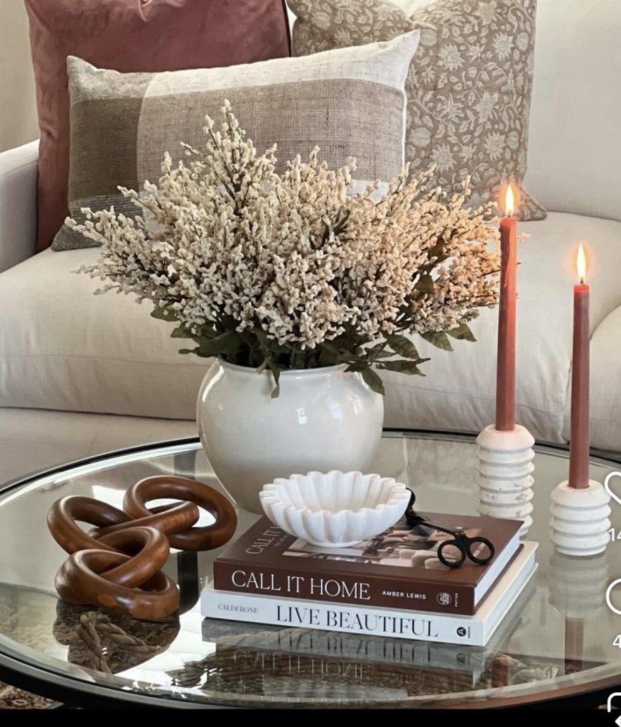 Stack of books on Fall coffee table