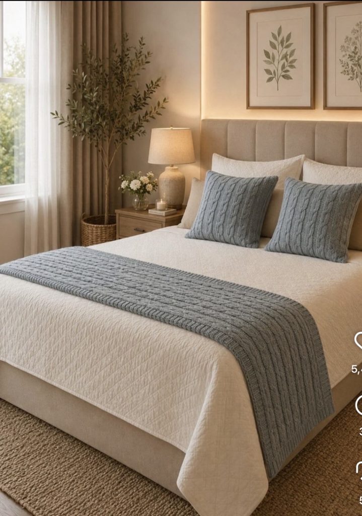 Bed in a corner of a bedroom