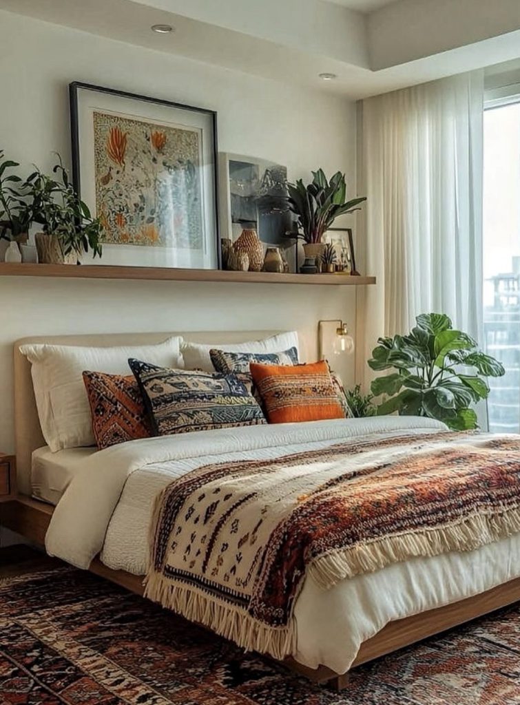 Floating shelve in a bedroom