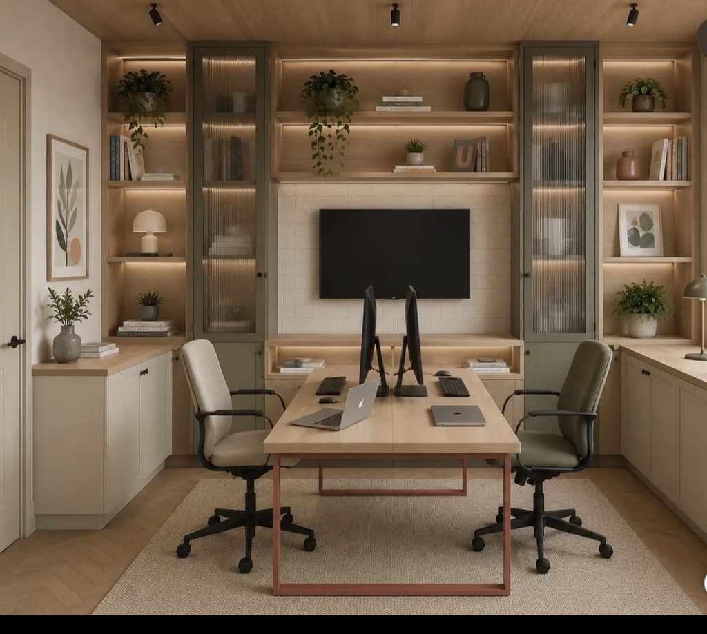 Home office with two different chairs 