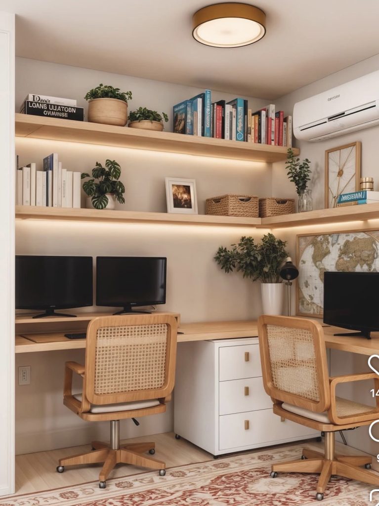 Home office decor for husband and wife with plants 
