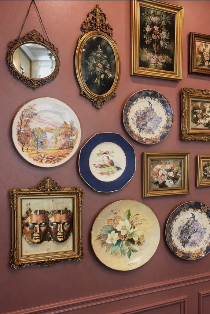Vintage gallery wall on kitchen