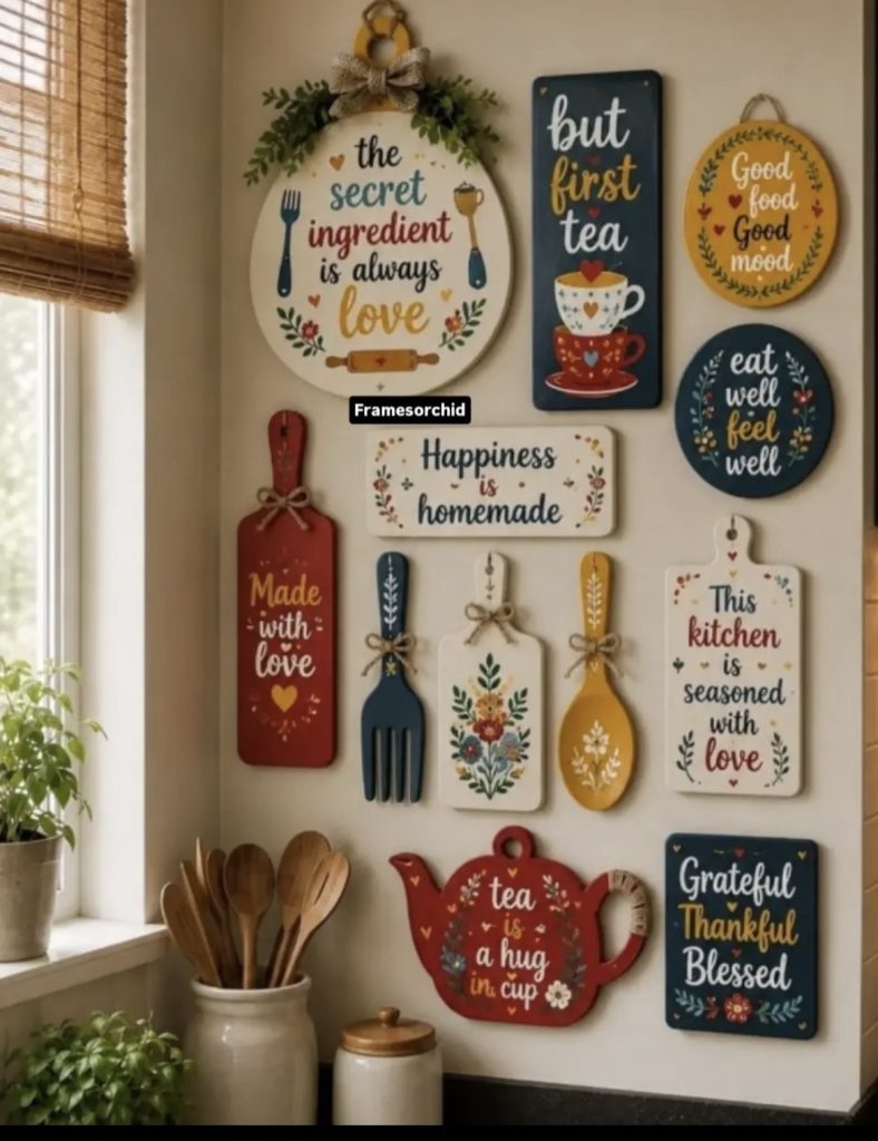 Chalkboard signs on kitchen wall