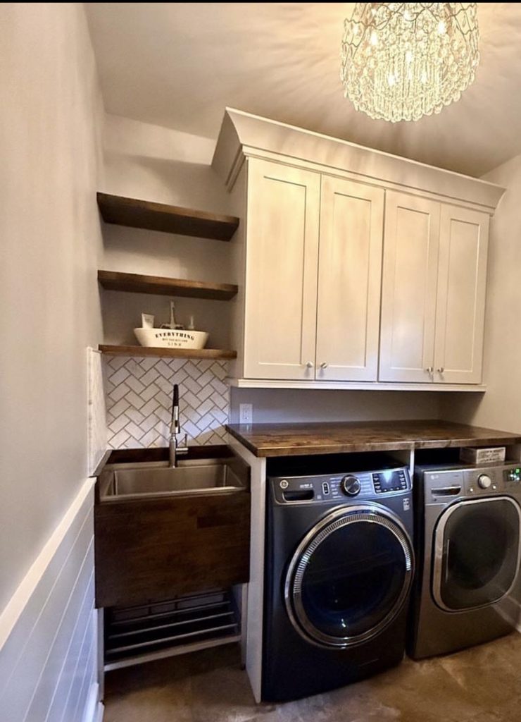 Warm light fixtures in laundry room