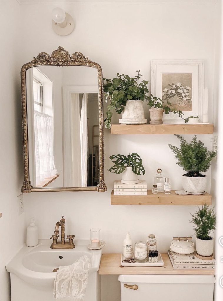 Pedestal bathroom sink with above shelf 