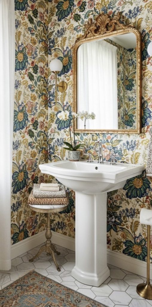 Statement mirror in a bathroom 