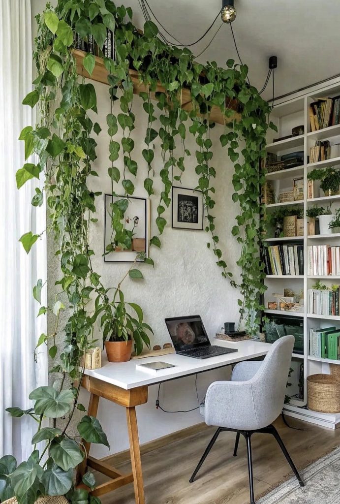 Greenery plants in a home office