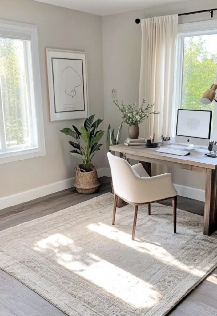 Home office with a rug