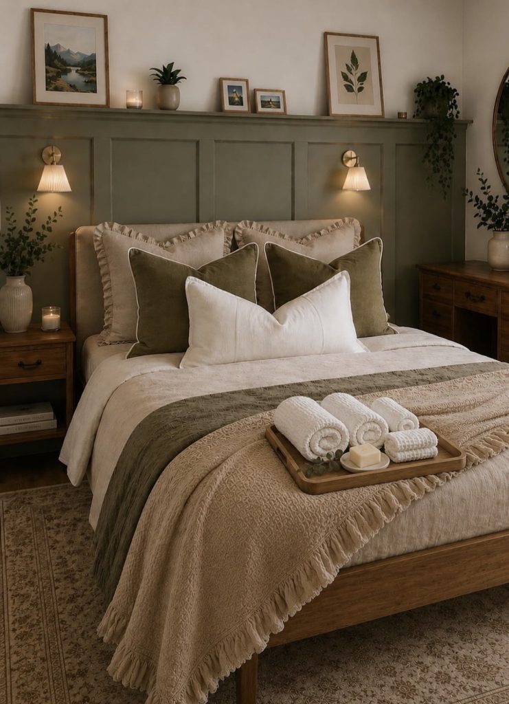 Guest bedroom with duvet and throw blanket