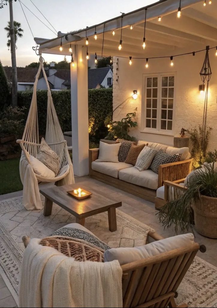 Layered rug in a patio 
