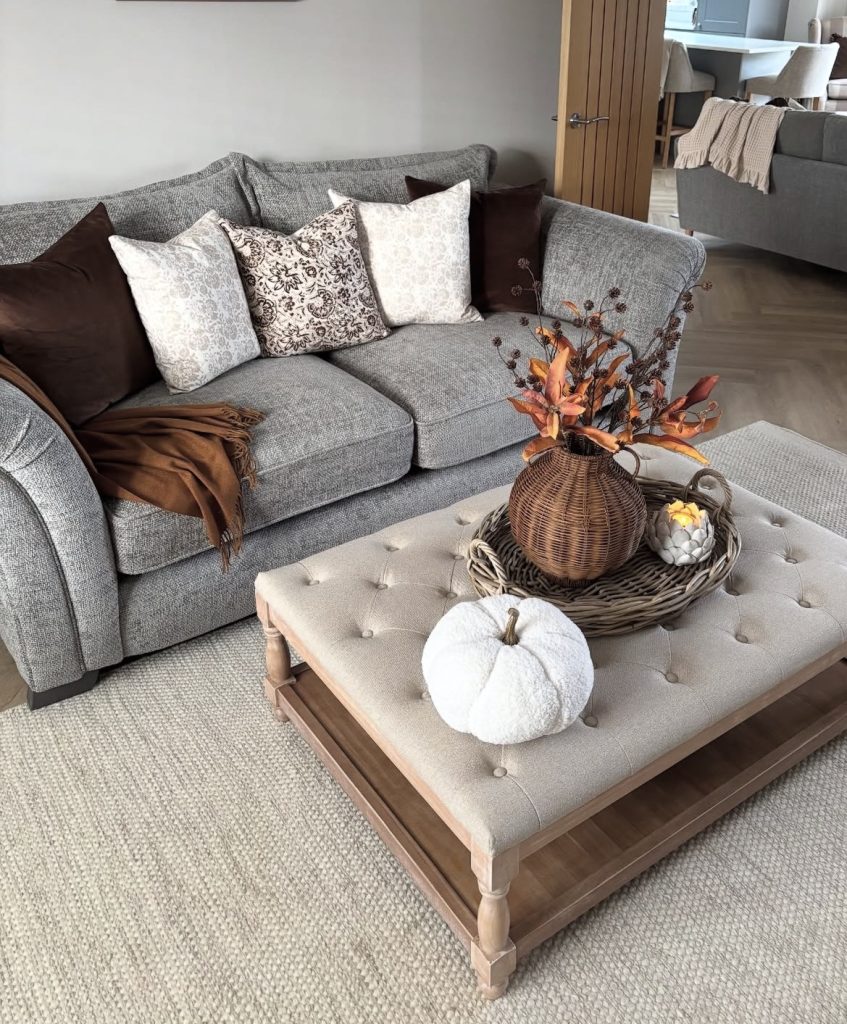 Coffee table decorated for seasonality 