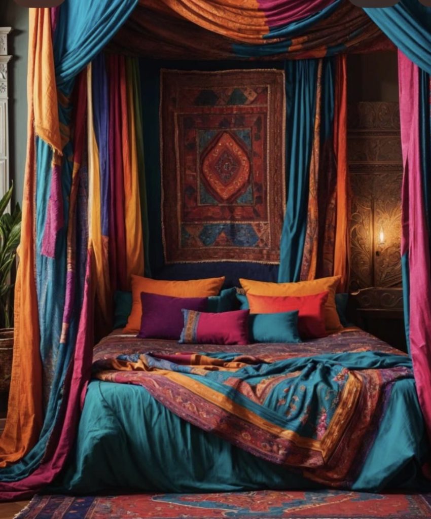 Colorful canopy bed 