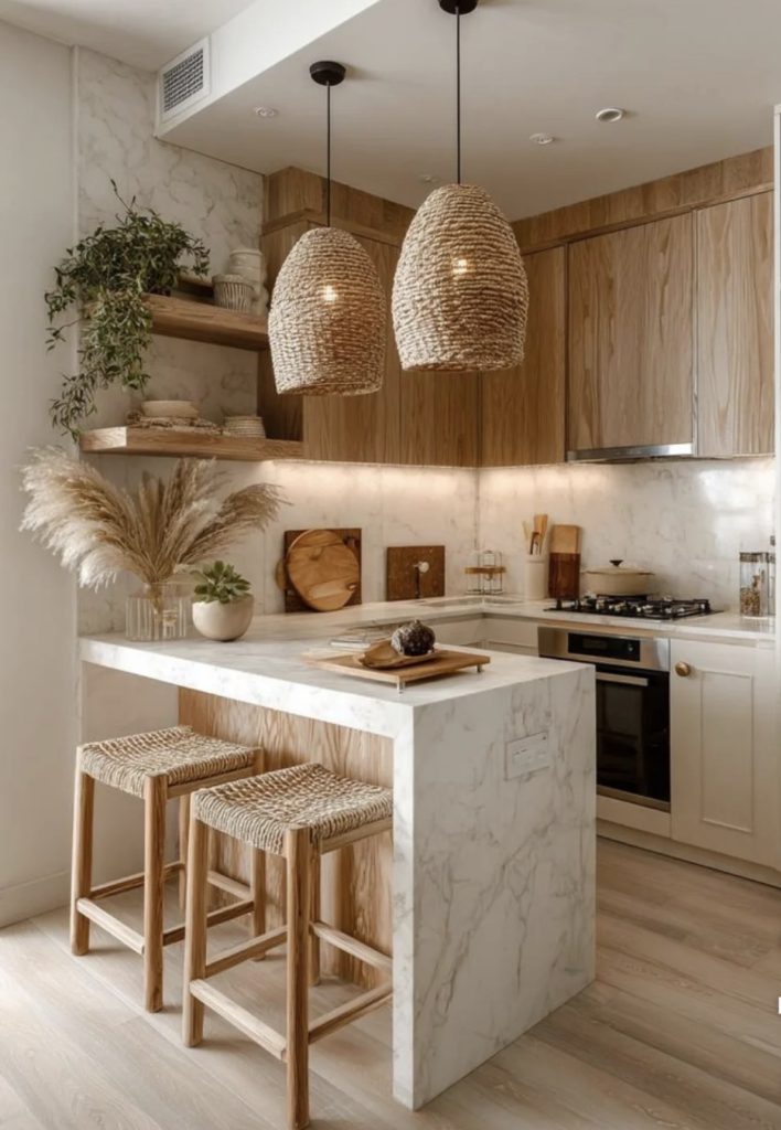 Woven pendant light in a western kitchen 