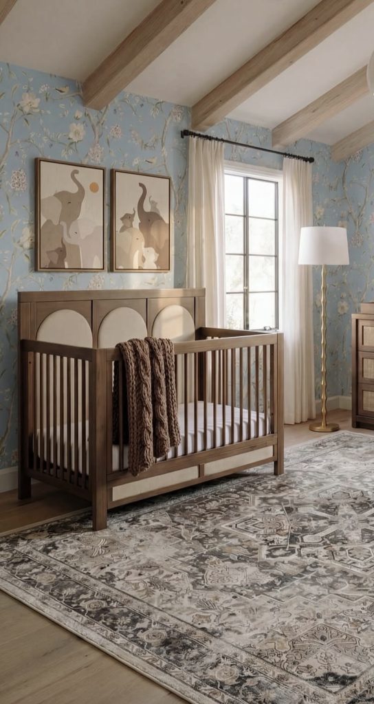 Baby boy nursery with statement crib 