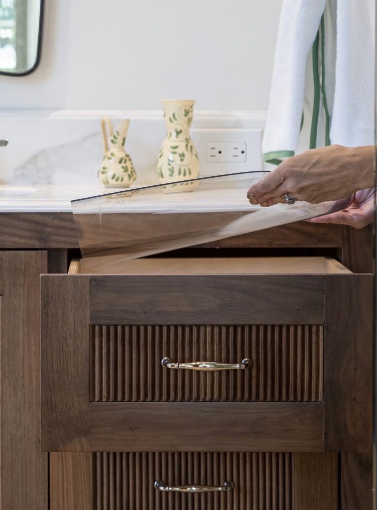 Liners inside a kitchen cabinet 
