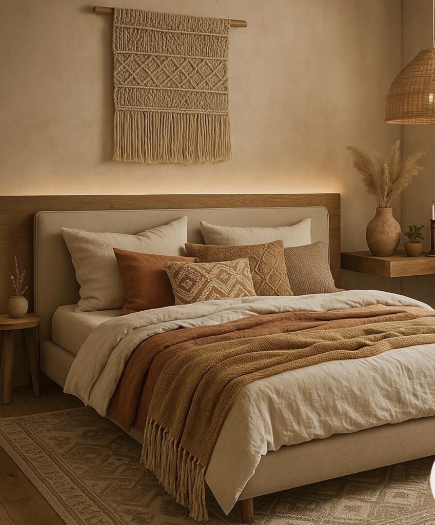 Woven textiles in western bedroom 