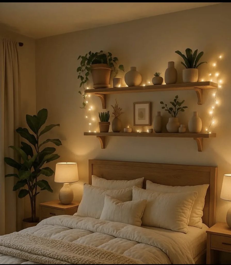 Wall mounted shelf in a western bedroom 