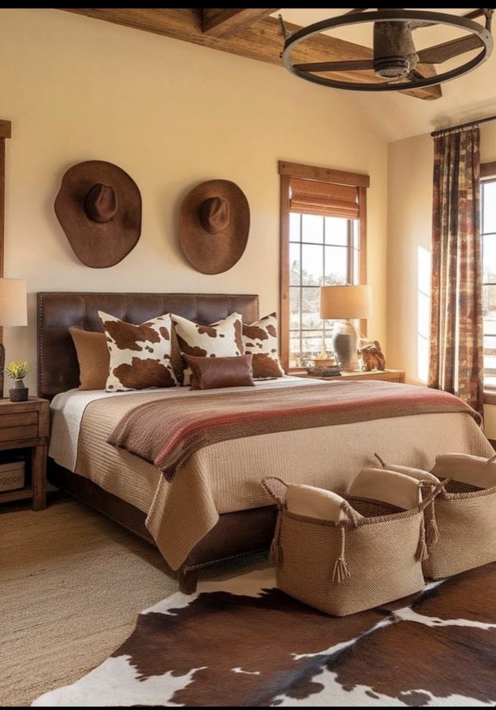 Woven wall art in a western bedroom 