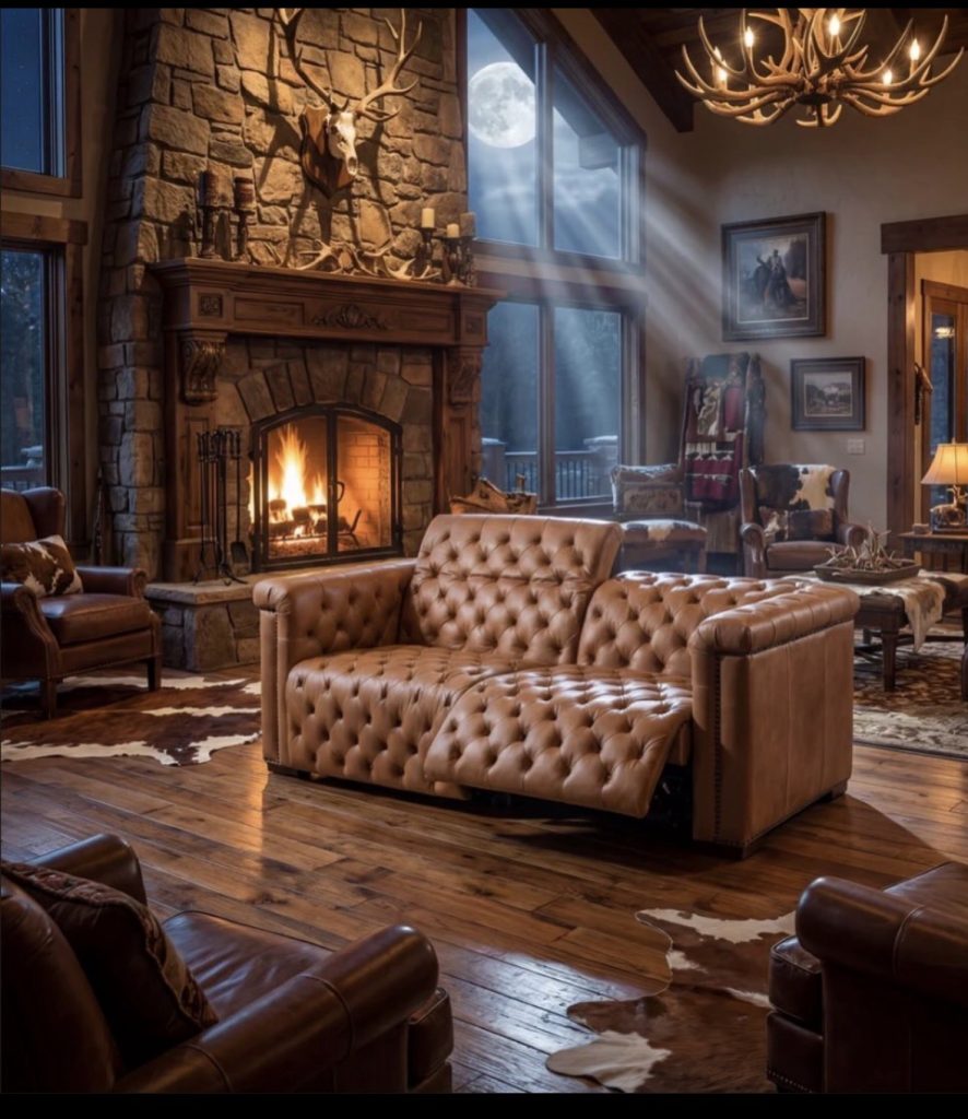 Western living room with leather furniture 