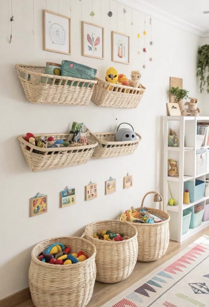 Wall mounted storage baskets 
