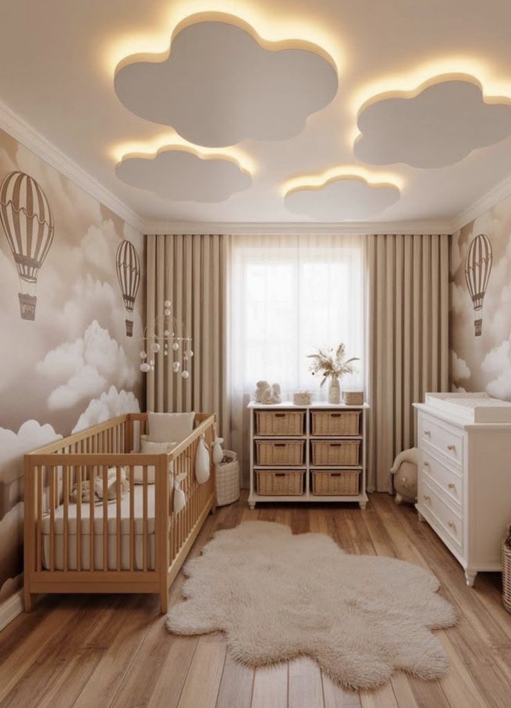 Nursery room with soft light colors 