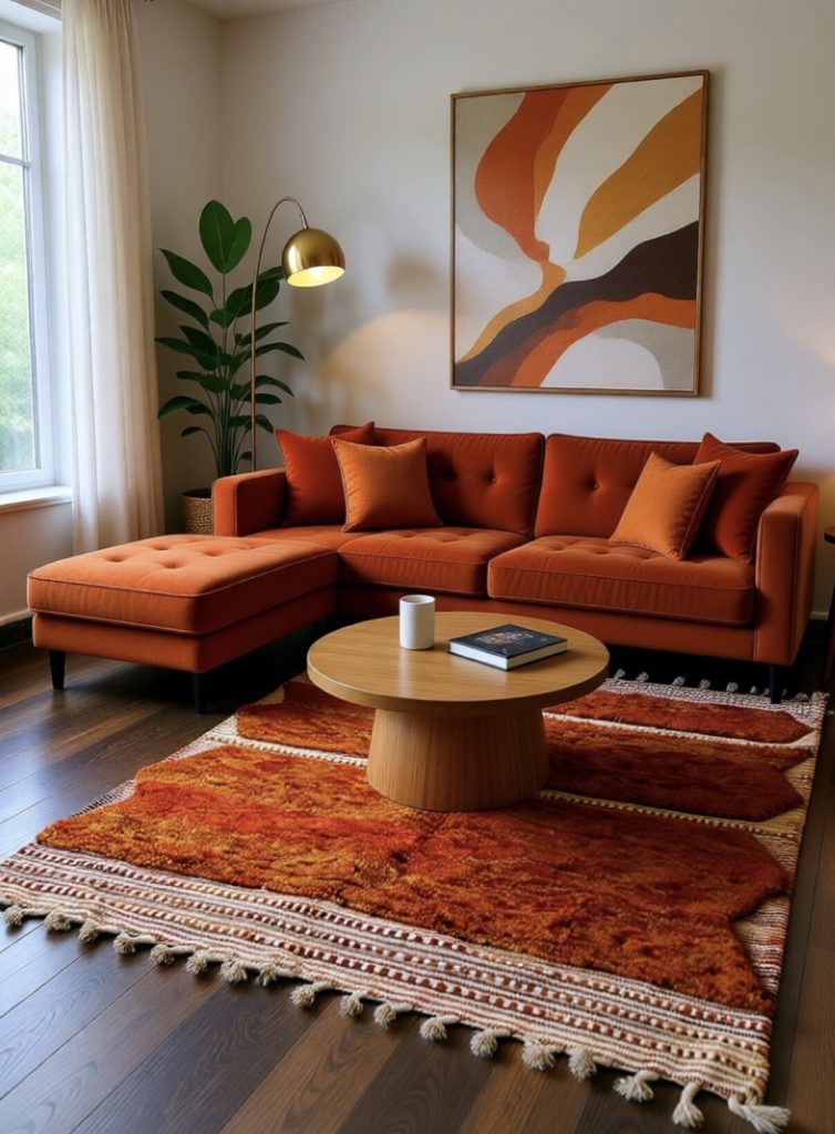 Color tie pattern in a boho living room 