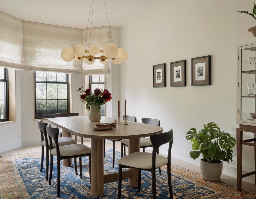 Rug on the floor of a dining room 