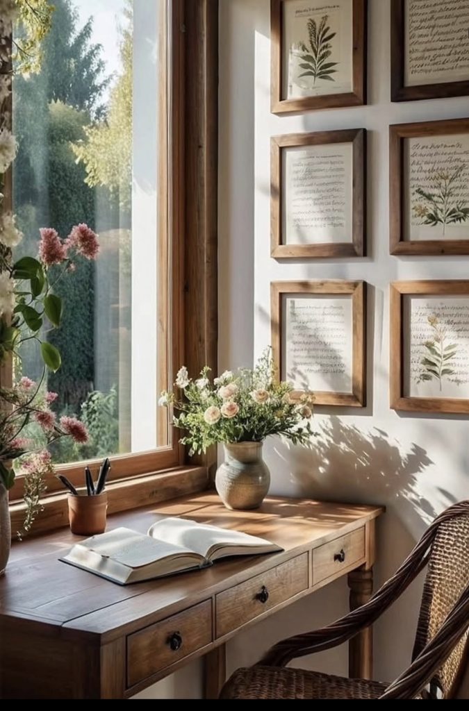 Wood accent in a boho living room