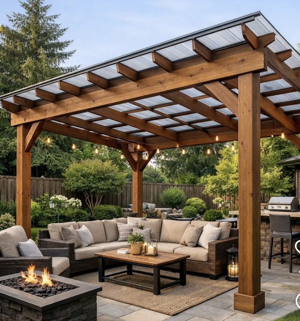 Modern farmhouse backyard patio design 