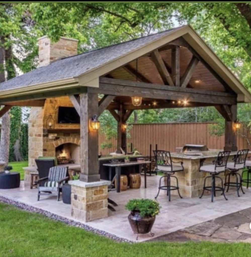 Farmhouse backyard patio with Galvanized Metal Accents