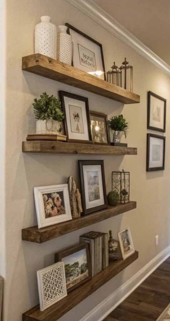 Gallery wall art on a shelf 