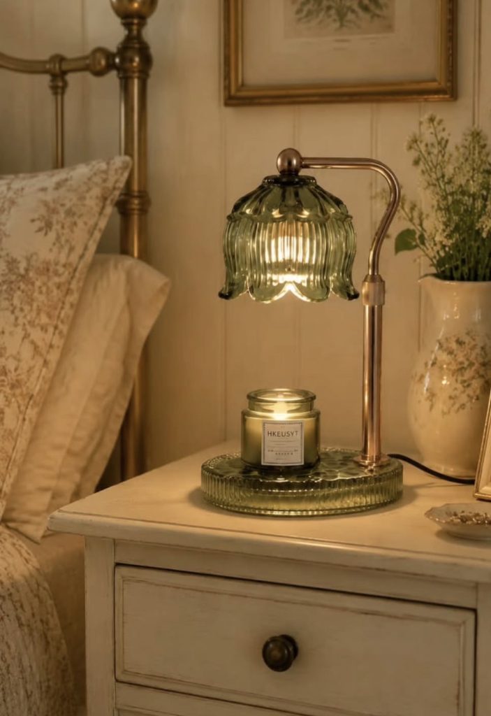 Vintage lamp on nightstand