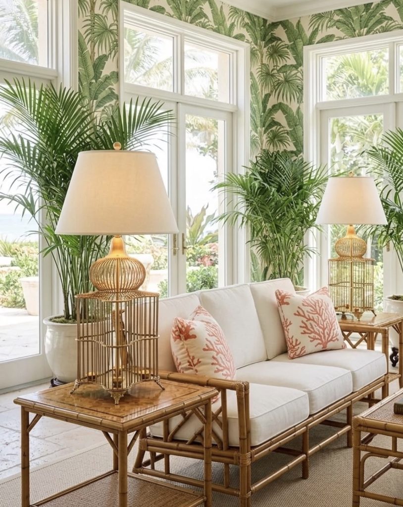 Vintage brass lamp in a living room