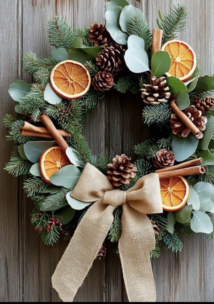 Loop of ribbon on Christmas wreath 