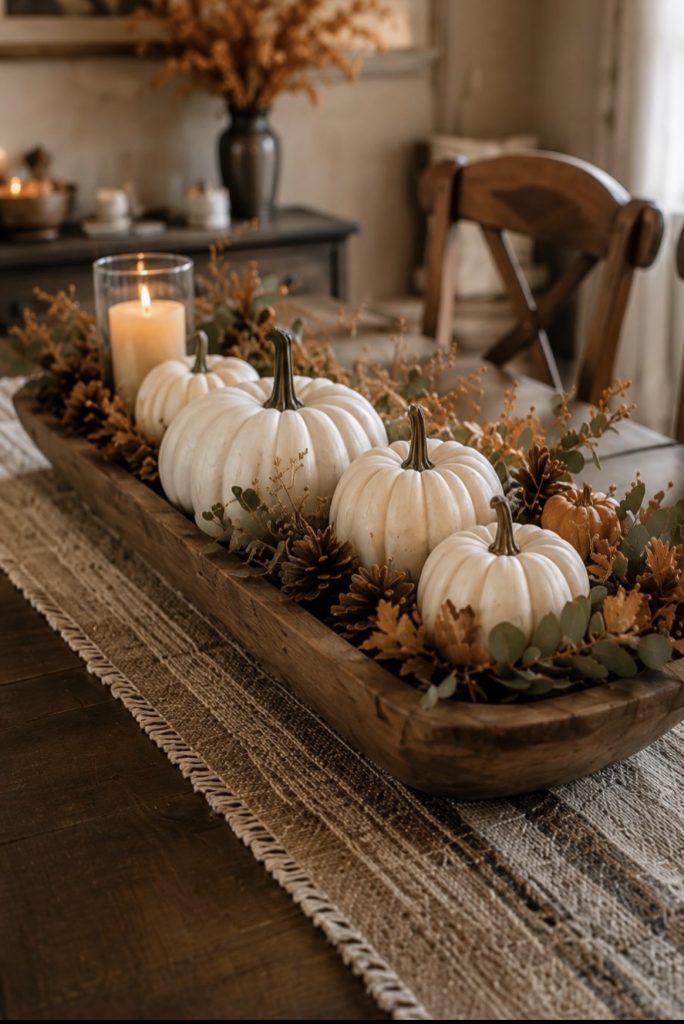 Wooden tray on a thanksgiving table